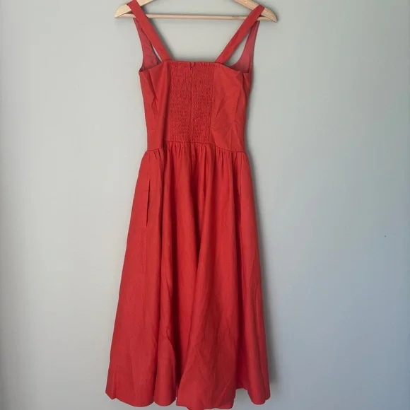 NEW Reformation Janu Midi Linen Dress Red Coral Orange | US 0 UK 4 - Picture 10 of 16